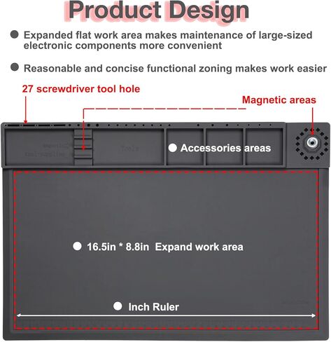 Silicone Soldering Mat Heat Resistant 932°F, Expanding the Repair Area Electronic Repair Work Mat, Insulation Silicone Repair Mat with Magnetic Area, Cell Phone Laptop Repair, SI-02 in Kuwait