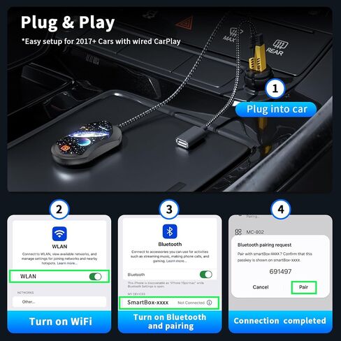 3-in-1 Wireless CarPlay Adapter, Android Auto Adapter USB A/C, Plug & Play Converter for Wired Carplay to Wireless, Fits for Cars from 2017+ & for iPhone iOS 10+ Android 11+ in Saudi Arabia