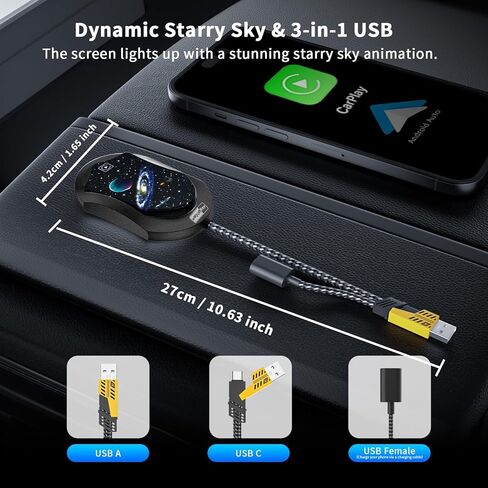 3-in-1 Wireless CarPlay Adapter, Android Auto Adapter USB A/C, Plug & Play Converter for Wired Carplay to Wireless, Fits for Cars from 2017+ & for iPhone iOS 10+ Android 11+ in Saudi Arabia