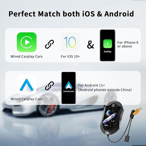 محول CarPlay اللاسلكي 3 في 1 ، محول Android Auto Adapter USB A/C ، محول المكونات والتشغيل لـ Wired Carplay إلى اللاسلكي ، يناسب السيارات من 2017+ و iOS IOS 10+ Android 11+ in Kuwait