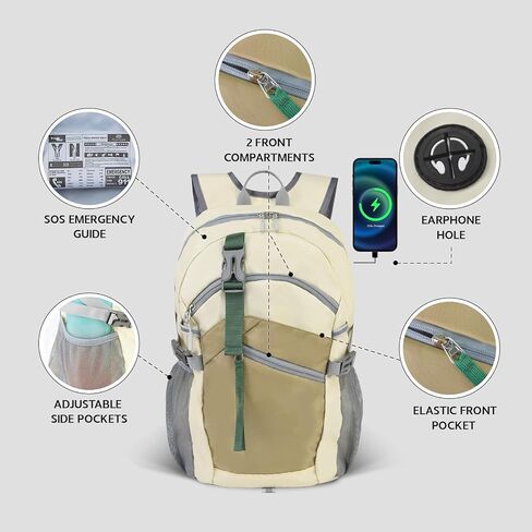 Small Hiking Backpack, 20L Lightweight Travel Backpack with Phone Pocket, Hiking Daypack for Women Men,Beige in Saudi Arabia
