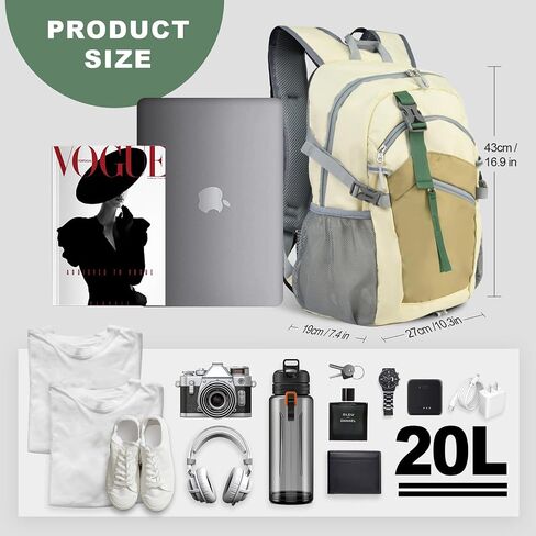 Small Hiking Backpack, 20L Lightweight Travel Backpack with Phone Pocket, Hiking Daypack for Women Men,Beige in Saudi Arabia