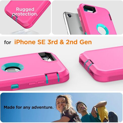 AICase for iPhone SE Case 3rd & 2nd Generation, for iPhone SE 2022/2020 Built-in Screen Protector Heavy Duty Protective Shockproof 3-Layer Full Body Rugged Phone Cover, Black in Saudi Arabia