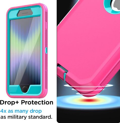 AICase for iPhone SE Case 3rd & 2nd Generation, for iPhone SE 2022/2020 Built-in Screen Protector Heavy Duty Protective Shockproof 3-Layer Full Body Rugged Phone Cover, Black in Saudi Arabia