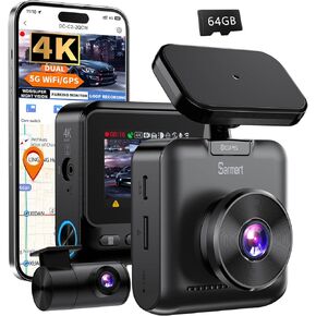 Sarmert C2 4K Dual Dash Cam Front and Rear - Built-in GPS and 5G WiFi, Free 64GB Card Included, 4K UHD Dash Camera for Cars, Night Vision, WDR, Loop Recording, App Control, 24H Parking Mode