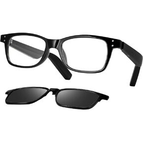 Smart Glasses Bluetooth Audio Glasses for Women/Men, Dual Speaker Audio Eyewear with Anti-Blue Light Lenses/UV400 Polarized Lenses, Indoor/Outdoor Wearable Music Eyeglass (Black)