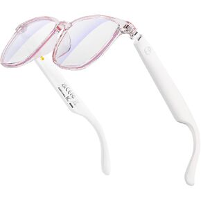 Bluetooth Audio Smart Glasses, Smart Wireless Headphone Sunglasses for Men and Women,Built-in Mic & Speakers,Magnetic Charging (White-Pink)