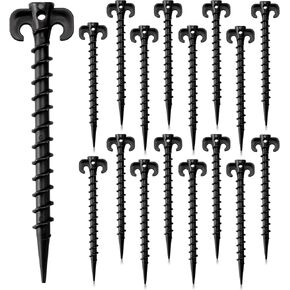 AUGSUN 8 Pack Plastic Tent Stakes Heavy Duty, Black Sand Stakes for Beach 7.5 Inch Screw in Tent Stakes Spiral Ground Anchors Tent Pegs Canopy Stakes for Inflatables Outdoor Camping Hiking Garden Lawn