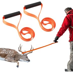 EMVANV 2 Pcs Deer Drag Ropes,with Soft Grip Handle and Self-Lock Loop Orange Deer Puller Sled Rope Hunting Gear and Accessories for Men Hunting(Size:2 pcs)