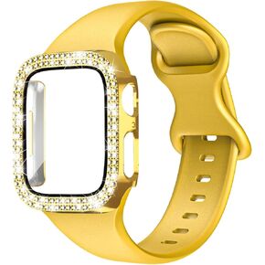 Compatible with Apple Watch Band and Bling Case 44mm 45mm 46mm 40mm 41mm 42mm Women, Sport Silicone Watch Strap and Sparkly Diamond Case for iWatch Series 10 9 8 7 6 5 4 and SE