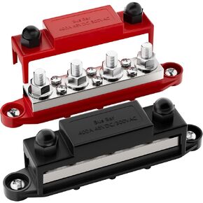 400A Power Distribution Block 12V Bus Bar 4 x 3/8" (M10) Terminal Studs and 6 x #10 Terminal Screws 12 Volt Marine Bus Bar Positive & Negative for Boat Automotive Solar System