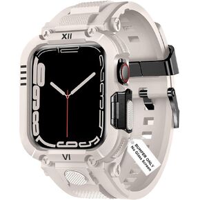 DABAOZA Compatible for Apple Watch Band with Bumper Case 46mm 45mm 44mm 42mm, Men Shockproof Rugged Matte Silicone Sport Strap for iWatch SE Series 10 9 8 7 6 5 4 3 2 1