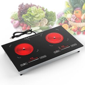 Electric Cooktop,110V 2400W,Countertop and Built-in Electric Stove top,2 Burner induction Cooktop with11 Power Levels,Child Safety Lock, Timer, LED touch control,Overheat Protection