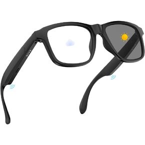 Bluetooth Smart Glasses, Anti-Blue Light Audio Photochromic Glasses for Women Men, Open Ear Sound Mic & Speakers, Magnetic Charging, Color-Changing Sunglasses Lenses, Voice Assistant