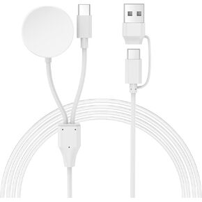 بالنسبة لشاحن مراقبة Samsung Galaxy ، شاحن 2 في 2 USB A/C Cable Charger لـ Galaxy Watch 7 Ultra 6 Classic 5 Pro 4 3 ، Cable Cable Travel Cable لـ Galaxy S25 Ultra/S24/S23/S22/S21 و Buds (Black)