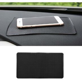 Car Dashboard Anti-Slip Silicone Pad, 10'' x 6'' Black Grid Sticky Adhesive Mat, Car Grasping Pad, Multifunctional Gripping Mat for Phones, Keys, Sunglasses, Coin, Electronic Devices (27×15 CM)
