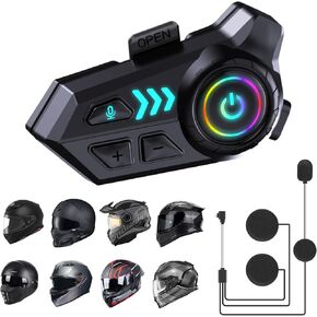 Helmet Bluetooth Headset, Motorcycle Helmet Speakers with 2 Type Mics,1000mAh Large Battery Motorcycle Headphones IP66/Automatic Answer/Call Music Control/Noise Cancellation/Wake up Siri