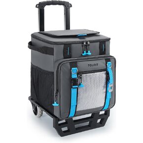 TOURIT 30L/50-Can Cooler with Wheels - 16Hrs Ice Retention Rolling Cooler with Retractable Handle & Oversized All-Terrain Tires, PU-Coated Waterproof Soft Cooler Bag for Camping, Beach Travel, Picnics