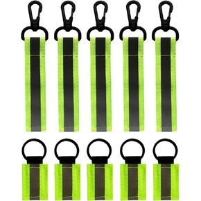 10 pieces Reflective safety keychains - high visibility reflective gear for running, biking, dog walking, and nighttime outdoor activities - durable nylon reflective tabs