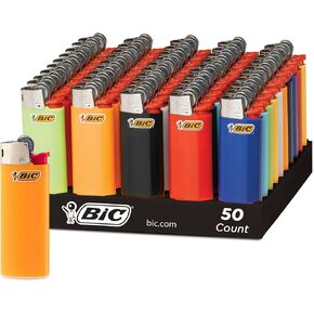 BIC Mini Pocket Lighters, Assorted Bright Colors, 50-Count Tray, Safe and Reliable Child-Resistant Lighters