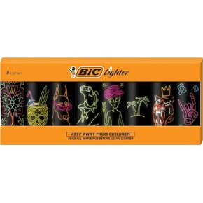 BIC Maxi Pocket Lighter, Special Edition Neon Series, Great for Candles and Firepits, 8 Count Pack of Lighters