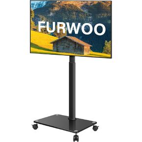 FURWOO Floor Standing TV Stand with Wheels Rolling TV Stand with Swivel Mount for Living Room Meeting Room Portable Mobile TV Cart for 27''-65'' TVs, Fit Corner, Indoor