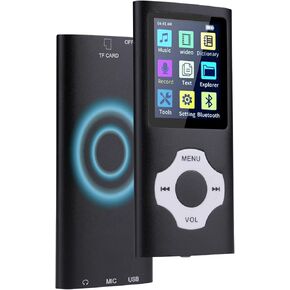 MP3 Player - Music Player with Bluetooth 5.2 HiFi Sound Shuffle Single Loop FM Radio Built-in HD Speaker Voice Recorder Mini Design Ideal for Sport ，Supports up to 128GB TF Card-A3