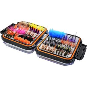 صندوق ذبابة أليشينو ل Fly Files Ice Jig Box صندوق صيد ذبابة مقاوم للماء من جانب الحوريات والتيارات (إدراج الرغوة الرمادية مع ذباب صيد الذبابة 90pcs ، S 4.9 * 4 * 1.6 بوصة)