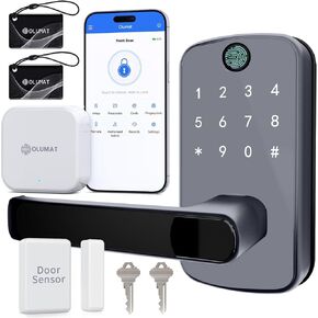 Smart Door Lock with Fingerprint - Keyless Entry Handle - App Controlled Digital Lock for Front Door, Garage, Home, Office, Rental