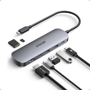 Anker USB C Hub, 7-in-1 Multi-Port USB Adapter for Laptops, 4K@60Hz USB C to HDMI Splitter, 100W Max Power Delivery, 3xUSB A & C 3.0 Data Ports, SD/TF Card, for Type C Devices (Charger Not Included)