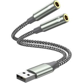 USB Audio Adapter, USB Sound Card. USB to 3.5mm Audio Adapter,USB to Headphone Jack and Mic Jack Adapter for Linux/PS4/PS5/Headphone/Mac/Laptop/Desktops/Docking Station