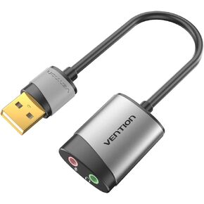 USB Audio Adapter - VENTION USB External Stereo Sound Card to 3.5mm Headphone and Microphone Jack Adapter for Windows MAC Linux PC Laptop Desktops PS5