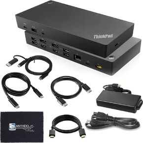 40AF0135US Thinkpad Docking Station Dual Monitor Hybrid USB-C with USB-A - 1 Year Warranty, with 135W Adapter + HDMI + DisplayPort + USB-C Cable + Microfiber Cloth (Renewed)