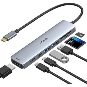 MOKiN USB C Hub HDMI Adapter for MacBook Pro/Air, 7 in 1 USB C Dongle with HDMI, SD/TF Card Reader, USB C Data Port,100W PD, and 2 USB 3.0 Compatible for MacBook Pro/Air, Dell XPS, Lenovo Thinkpad.