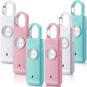 6 Pcs Rechargeable Personal Safety Alarm for Women 130dB Loud Sound Personal Siren with LED Self Defense Keychain for Daughter Seniors Elderly Teen Student (Black,Pink,Blue,Snap)