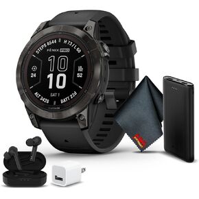 Garmin Fenix 7 Pro Sapphire Solar Edition GPS Smartwatch 47 MM Built-in Flashlight and Power Sapphire Solar Charging Lens and Advanced Training Features with Carbon Gray DLC Titanium with Black Band