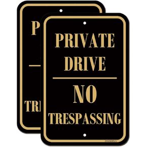 Private Drive No Trespassing Signs 2 Pack 12 x 18 Inches Private Driveway Sign Reflective Private Road Warning Signs Metal Sturdy Rust Aluminum