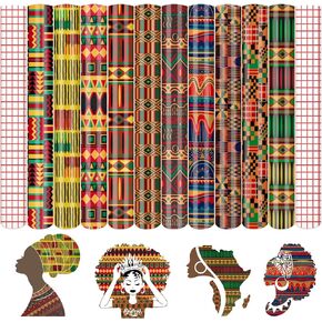Tintnut Kwanzaa Permanent Vinyl - 10 Sheets 12"x10", Kente Pattern Printed Vinyl Compatible with Cricut Machine, Patterned Permanent Adhesive Vinyl Sheets, African Amercian Pattern Vinyl Permanent