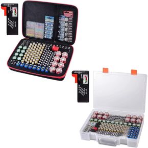 2 Pcs Battery Organizer Holder- Batteries Storage Containers Box Case with Tester Checker BT-168. Garage Organization Holds 225 Batteries AA AAA C D Cell 9V 3V Lithium LR44 CR2 CR1632 CR2032
