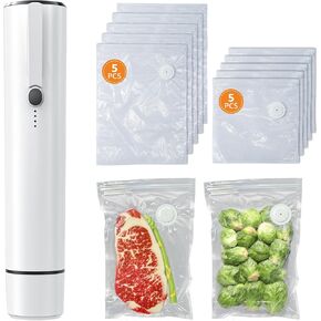 [2025 New Version] Kulukulu Vacuum Sealer Set, Portable Cordless Vacuum Sealer Machine for Food Storage and Sous Vide + 30 Reusable Vacuum Seal Bags(15 Regular Size + 15 Big Size)