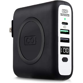 InfinaCore P3 8000mAh Portable Charger - 4-in-1 Fast Charging Power Bank Compatible w/iPhone - 18W Qi-Compatible USB C Charger Block - Travel Battery Pack w/Foldable Plug - White