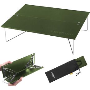 TREKOLOGY Compact Mini Camping Table – Portable, Ultralight, Folding Design – Small, Lightweight Surface for Hiking, Backpacking, Beach, or Nightstand Use – Collapsible Outdoor Gear (Green)