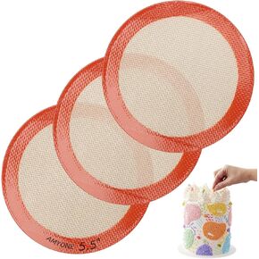6 Inch Round Baking Mats, Food Grade Silicone Mats for 6 Inch Cake Pan/Tortilla Maker, 6 Inch Tortilla Press Liner, for Small Cake/Tortilla/Pie/Pizza, Non-Stick Reusable(Round 5.5" Orange, 3PCS)