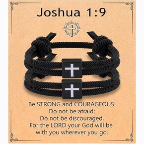 Cross Bracelet for Men Teens, Easter Basket Stuffers String Adjustable Religious Bracelet for Teen Boys, Jesus Bracelet for Men Catholic Confirmation Gifts Christian Catholic Bracelet (Black+White)