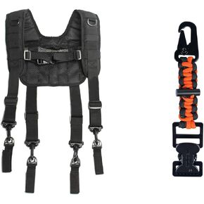 MELOTOUGH Tactical Outdoor H-Harness Duty Belt Suspenders Black (Battle Belt not Included) + Tactical Glove Clip Holder Work Glove Holder Clip with Flint Rod for Tactical Backpack, Tool Belt