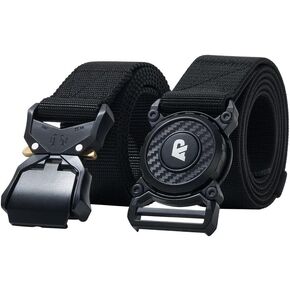 Tactical Belt with Quick Release Buckle - Military Hiking Rigger 1.5" Nylon Web Belt - Black