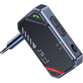 Aux Bluetooth Adapter for Car, Wireless Transmitter for Headphones or BT Devices - 2-in-1 Bluetooth Aux Receiver for Home Stereo/Wired Speaker, 12H Battery Life