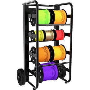 Wire Spool Rack Cable Caddy,Portable Wire Rack Dispenser with Wheel, Automotive Wiring Storage, Multi-Spool Wire/Cable Dispenser, Electrical Wire Spool Holder Cart with Storage Tray (Black)