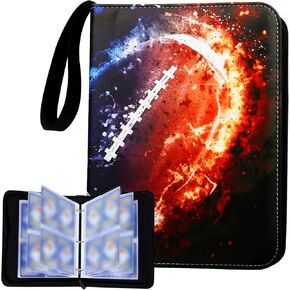Card Binder with 4 Pockets, Trade Binder Fits 400 Cards with 50 Pages, Portable Collection Card Book, Game Sports Card with Photo Albums with Zipper for Gifts-Red