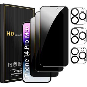 3 Pack Privacy Screen Protector for iPhone 13 6.1 Inch with 3 Pack Camera Lens Protector, Anti Spy Tempered Glass Film, Anti-Scratch, Touch Sensitive, Case Friendly